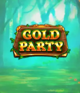 Изображение слота Gold Party от Pragmatic Play, демонстрирующий яркий и веселый мир ирландской тематики с денежными символами, лепреконами и радугой. В центре кадра виден игровой экран с 5 барабанами и 3 рядами, окруженный зелеными полями и золотыми горшками, создающими атмосферу праздника и волшебства.